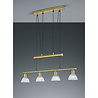 moderne mat gouden LED hanglamp met vier E14 fittingen en warm wit licht 3000K