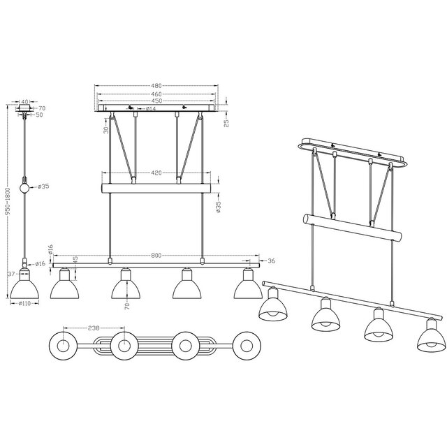 HLW LED Stijlvolle Witte & Gouden LED Hanglamp Trion Levino - Warm Wit 3000K, 4-lichts, Mat Goud