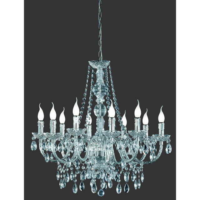 moderne 10-lichts LED kroonluchter met mat chroom en transparante glazen kappen, 40W