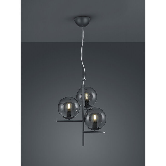 moderne LED hanglamp met mat antraciete kap en rookglas diffuser 28W energiezuinig
