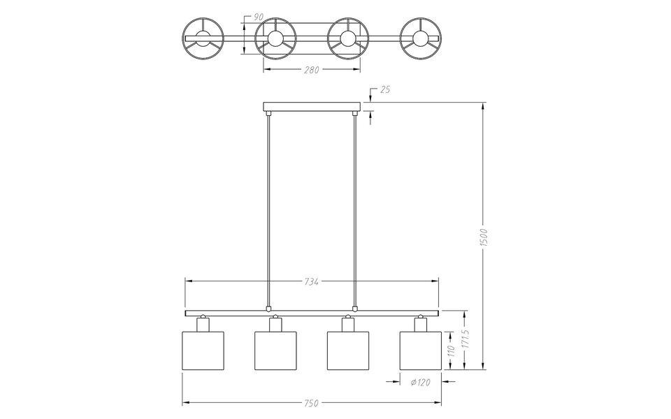 HLW LED LED Hanglamp Trion Torry - Mat Nikkel, Aluminium, 4x E14 Fitting