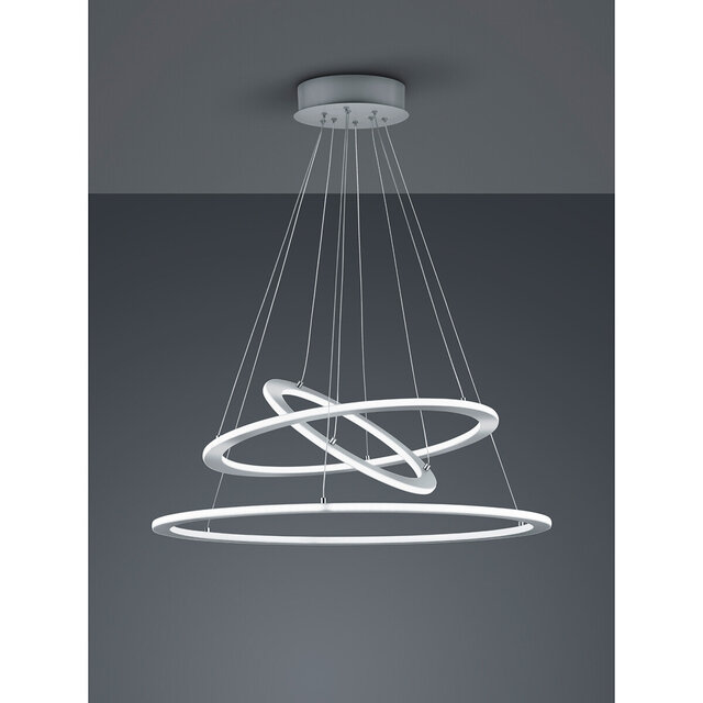 Moderne dimbare hanglamp in nikkel met witte kap en warm wit licht van 75W