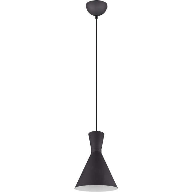 ronde mat zwarte LED hanglamp met E27 fitting en 28W vermogen in modern design, diameter 20 cm