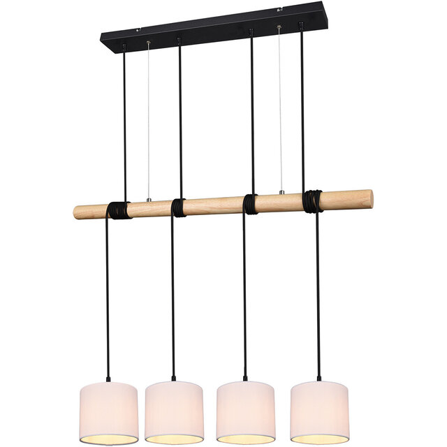 Zwarte moderne LED hanglamp met 4 E27 fittingen en 40W vermogen in rechte vorm