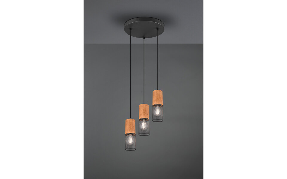 HLW LED Black LED Pendant Lamp Trion Yosh - 3-light LED lamp with E27 fitting