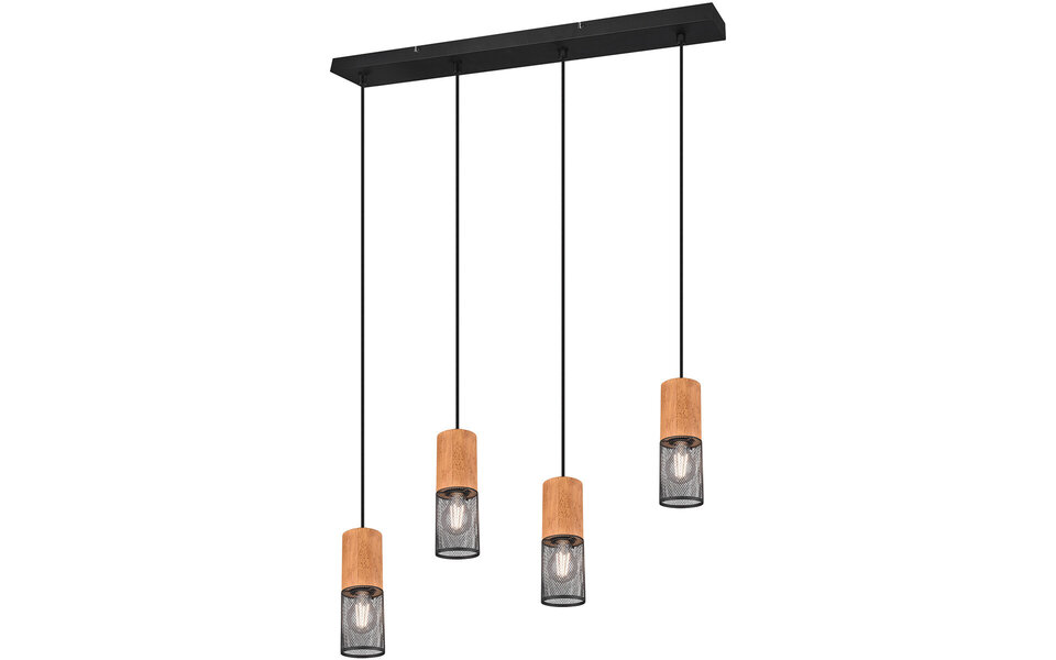 HLW LED Black LED Pendant Lamp Trion Yosh - 4-light LED lamp with E27 fitting