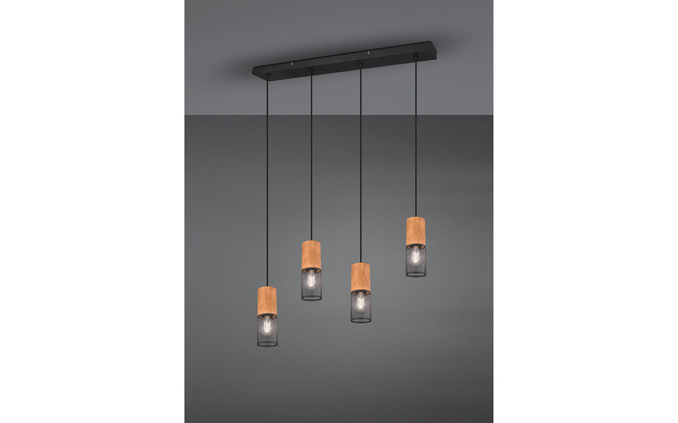 HLW LED Black LED Pendant Lamp Trion Yosh - 4-light LED lamp with E27 fitting