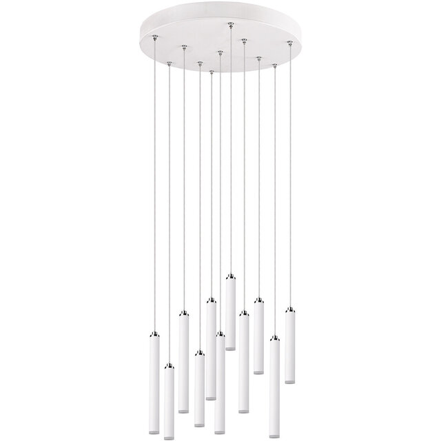 Ronde dimbare LED hanglamp van mat wit aluminium met 22W vermogen en warm wit licht