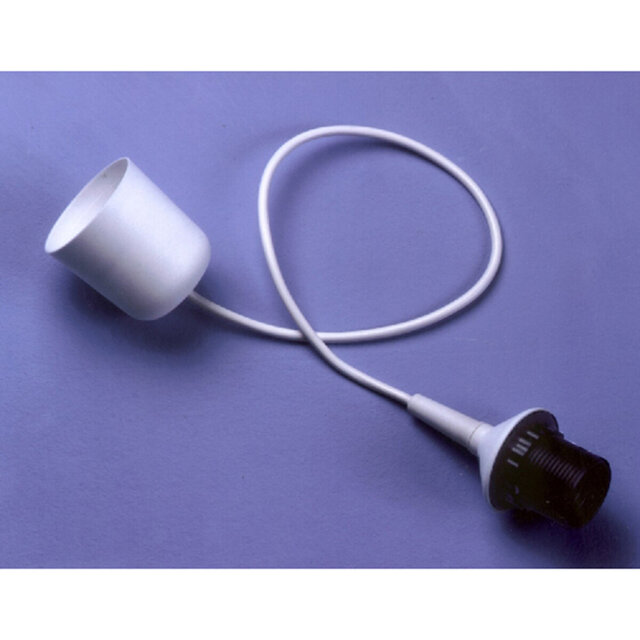 Witte stoffen LED hanglamp met moderne vorm en E27 fitting, geschikt voor 60W lampen