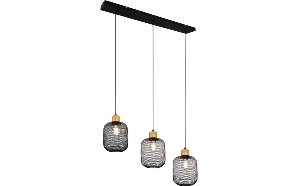 HLW LED Zwarte LED Hanglamp Trion Kalim - 3-lichts, E27 Fitting, Aluminium