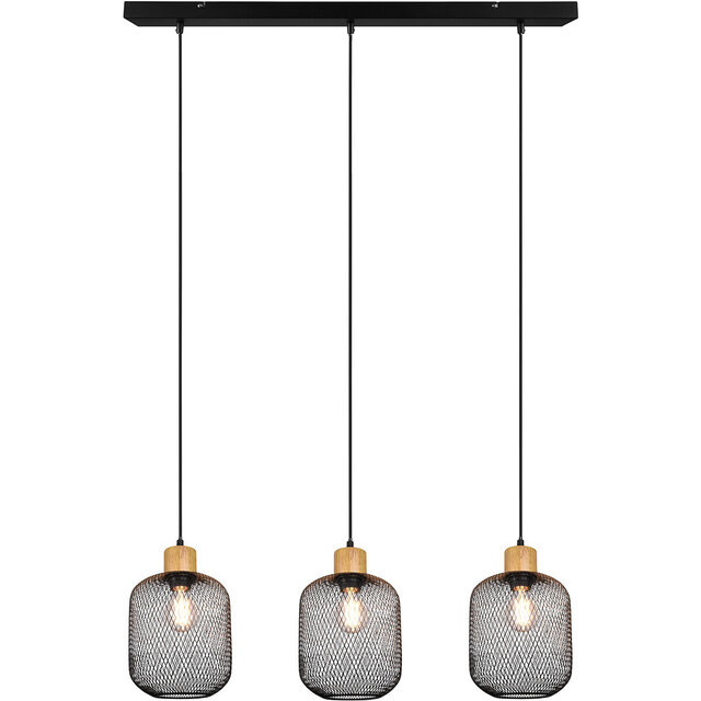 HLW LED Zwarte LED Hanglamp Trion Kalim - 3-lichts, E27 Fitting, Aluminium