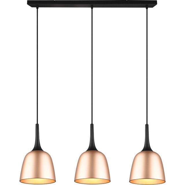drie-lichts moderne LED hanglamp in matte goudkleur met E27 fitting en 40W vermogen