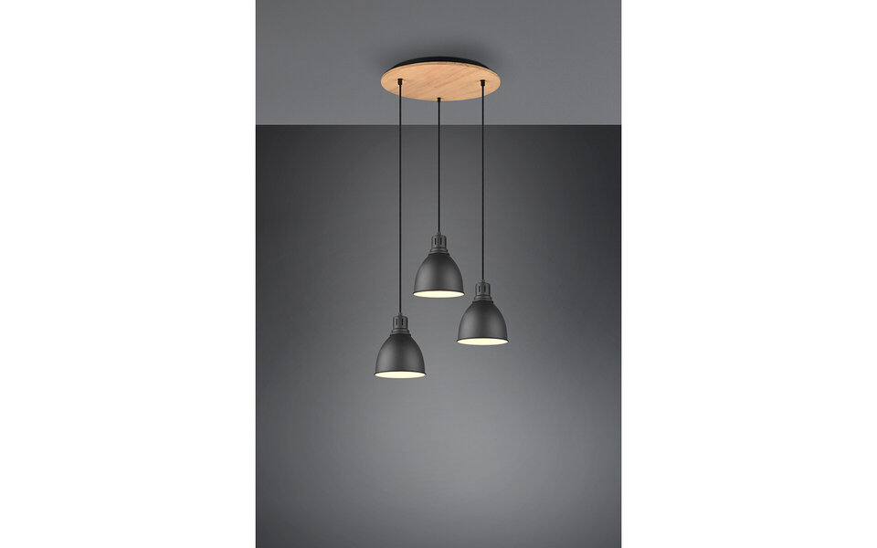 HLW LED Zwarte LED Hanglamp Trion Handoll - 3-lichts Rond, Mat Zwart Aluminium