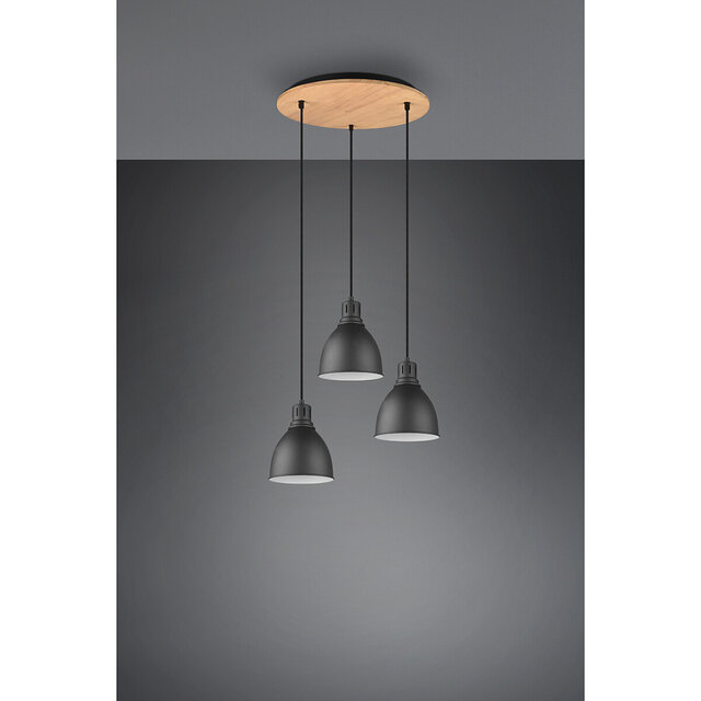 HLW LED Zwarte LED Hanglamp Trion Handoll - 3-lichts Rond, Mat Zwart Aluminium