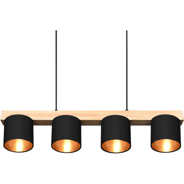 HLW LED Stijlvolle LED Hanglamp Hout Mat Zwart/Goud - 4-Lichts E14 Fitting - Trion Camo HLW LED Stijlvolle LED Hanglamp Hout Mat Zwart/Goud - 4-Lichts E14 Fitting - Trion Camo