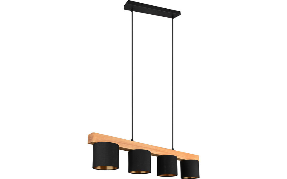 HLW LED Stijlvolle LED Hanglamp Hout Mat Zwart/Goud - 4-Lichts E14 Fitting - Trion Camo