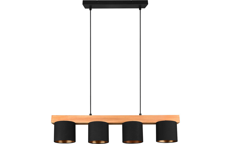 HLW LED Stijlvolle LED Hanglamp Hout Mat Zwart/Goud - 4-Lichts E14 Fitting - Trion Camo