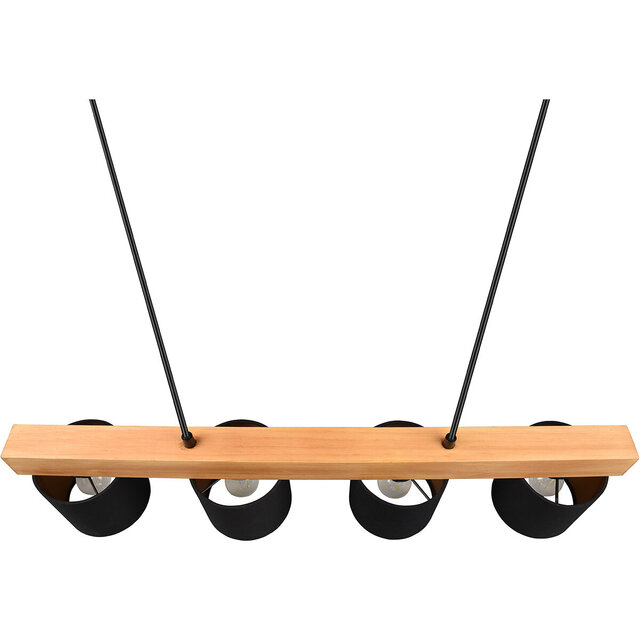 HLW LED Stijlvolle LED Hanglamp Hout Mat Zwart/Goud - 4-Lichts E14 Fitting - Trion Camo