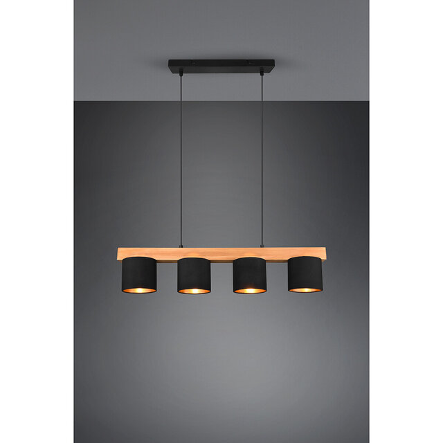 HLW LED Stijlvolle LED Hanglamp Hout Mat Zwart/Goud - 4-Lichts E14 Fitting - Trion Camo