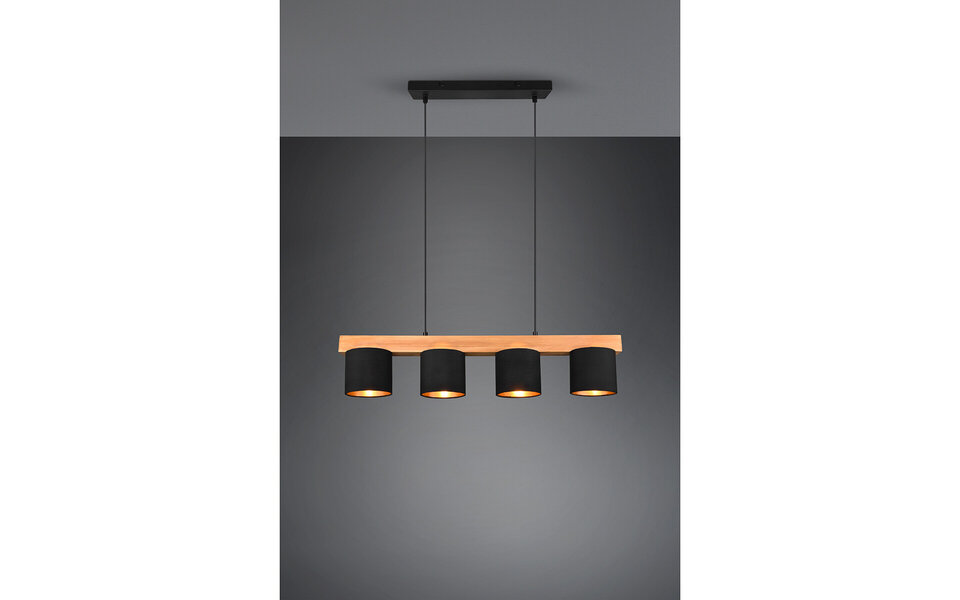 HLW LED Stijlvolle LED Hanglamp Hout Mat Zwart/Goud - 4-Lichts E14 Fitting - Trion Camo