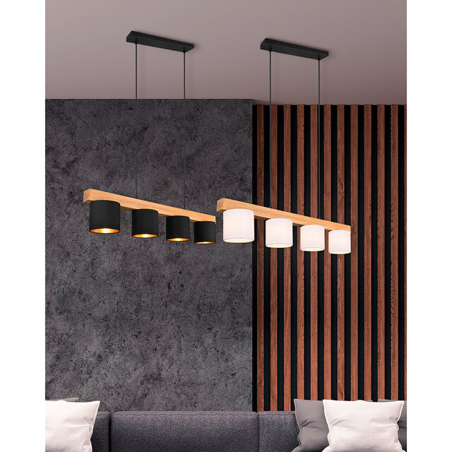 vierlichts moderne hanglamp van mat wit hout met energiezuinige LED verlichting
