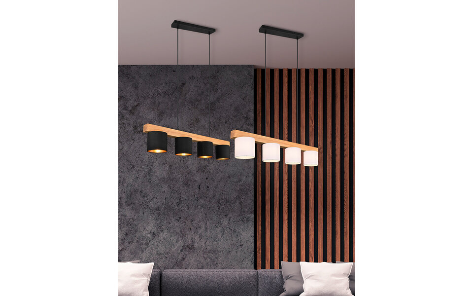 HLW LED Stijlvolle LED Hanglamp Hout & Witte LED Hanglamp - Trion Camo 4-lichts