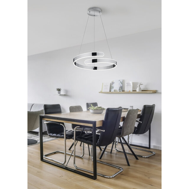 Moderne dimbare LED hanglamp 37W in glanzend chroom met natuurlijk wit licht Moderne dimbare LED hanglamp 37W in glanzend chroom met natuurlijk wit licht