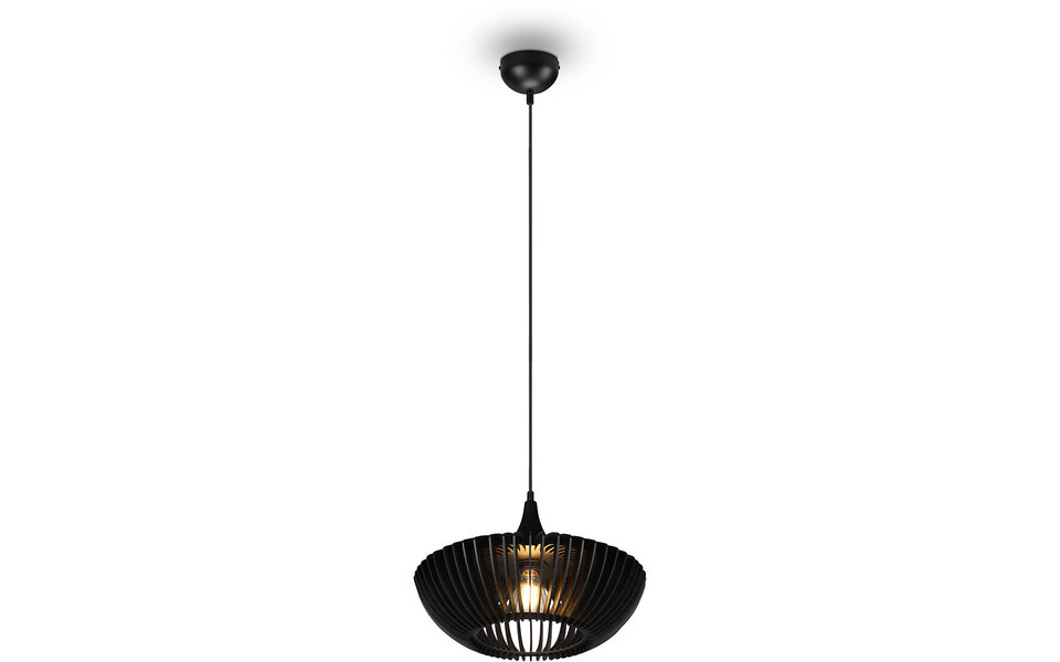 HLW LED LED Pendant Lamp Trion Colman - Matte Black Aluminum & Wood Details, E27 Fitting