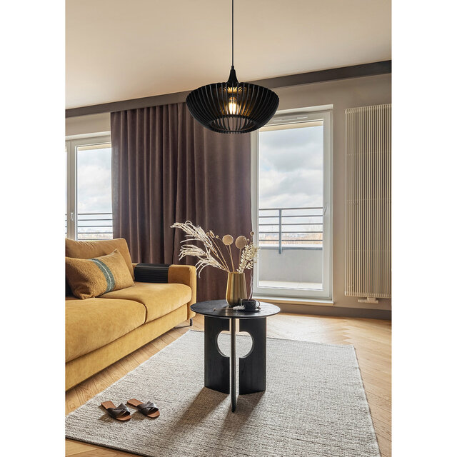 HLW LED LED Pendant Lamp Trion Colman - Matte Black Aluminum & Wood Details, E27 Fitting