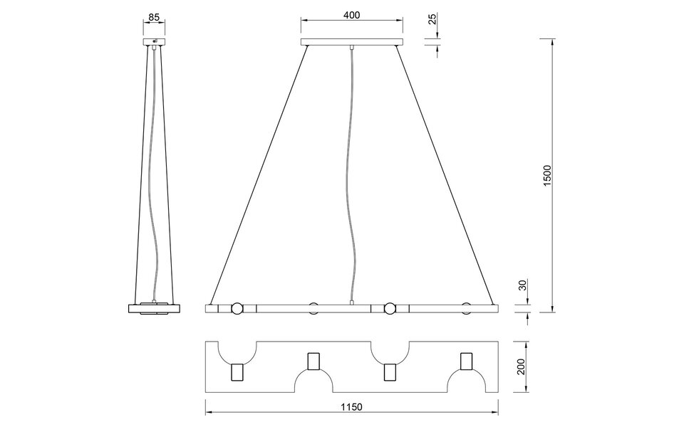 HLW LED LED Pendant Lamp Trion Taylan - 4-light Rectangular Antique Nickel Aluminum