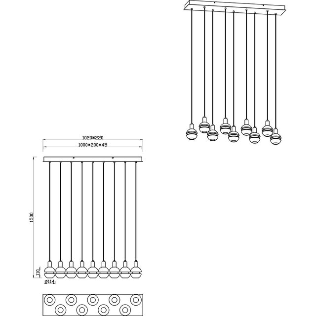 Witte moderne hanglamp met 9 E14 LED-lichtpunten en aluminium behuizing, 25W vermogen
