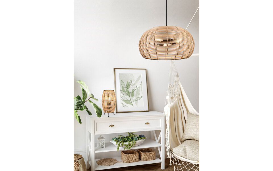 HLW LED LED Pendant Lamp Wood Trion Irene - 3-light round with E27 fitting, brown