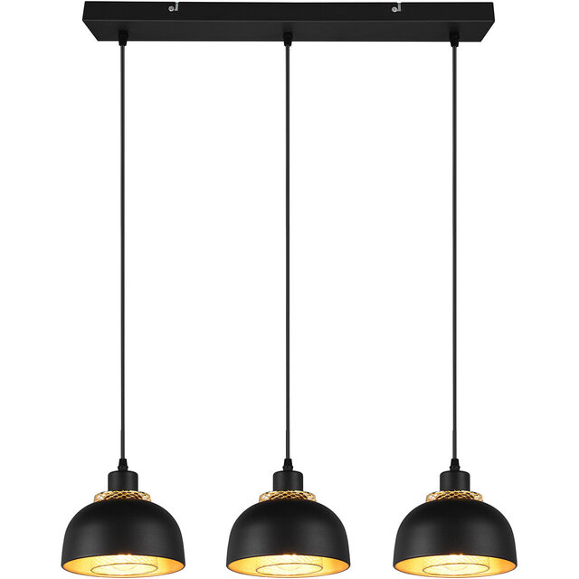 Zwarte moderne LED hanglamp met drie lichtpunten en 40W vermogen