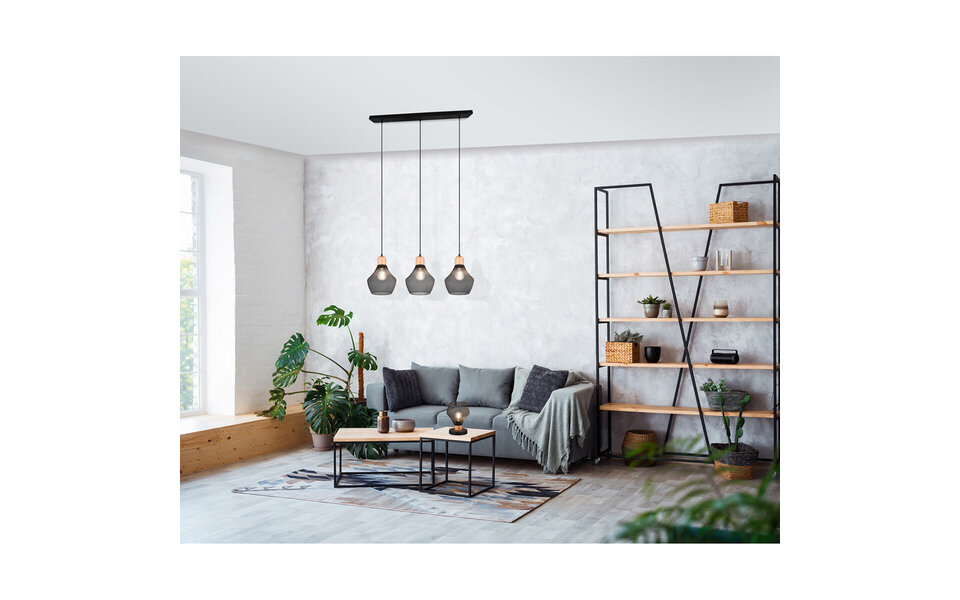 HLW LED Zwarte LED Hanglamp Trion Jenna - 3-lichts, Mat Zwart Aluminium, E27 Fitting
