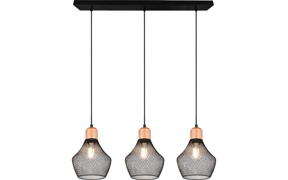 HLW LED Zwarte LED Hanglamp Trion Jenna - 3-lichts, Mat Zwart Aluminium, E27 Fitting