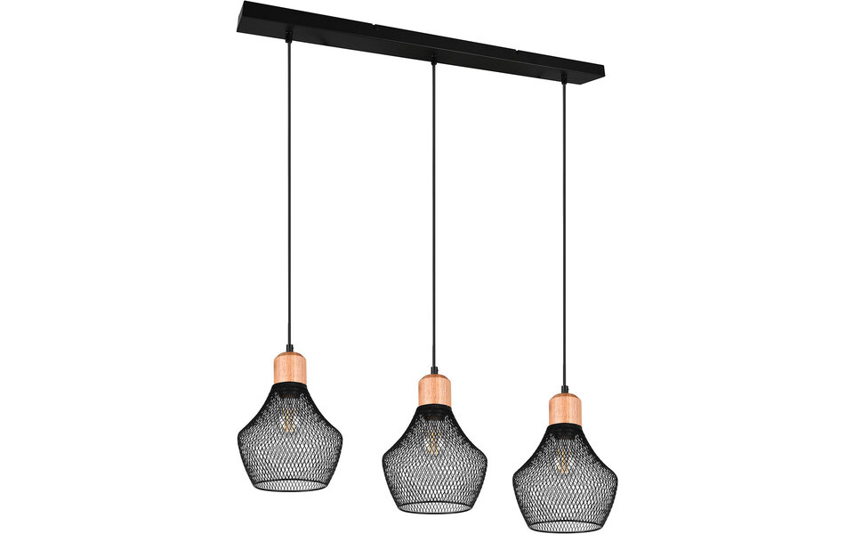 HLW LED Zwarte LED Hanglamp Trion Jenna - 3-lichts, Mat Zwart Aluminium, E27 Fitting