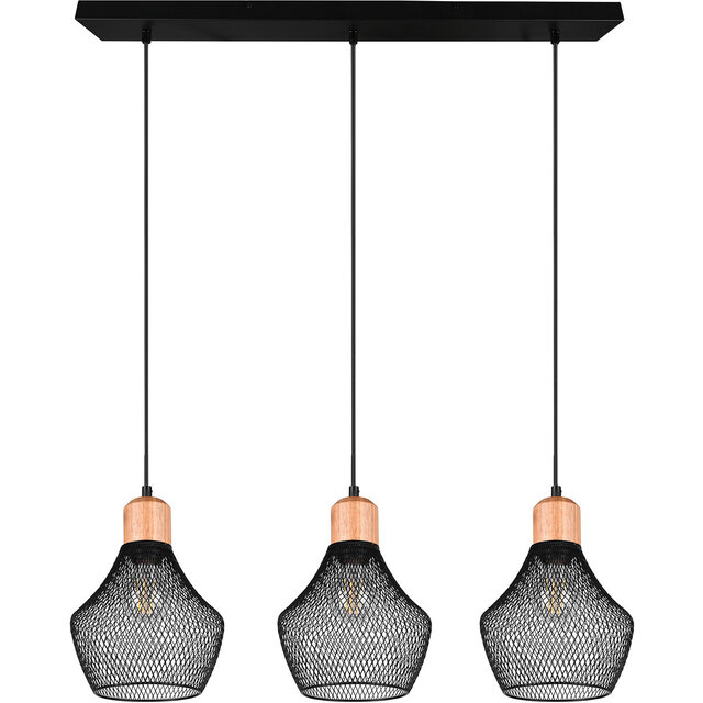 HLW LED Zwarte LED Hanglamp Trion Jenna - 3-lichts, Mat Zwart Aluminium, E27 Fitting