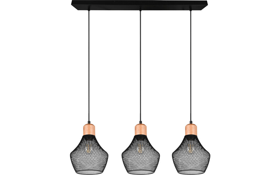 HLW LED Zwarte LED Hanglamp Trion Jenna - 3-lichts, Mat Zwart Aluminium, E27 Fitting