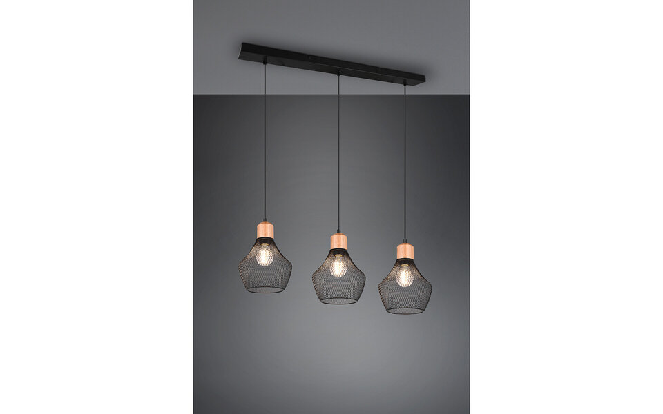 HLW LED Zwarte LED Hanglamp Trion Jenna - 3-lichts, Mat Zwart Aluminium, E27 Fitting