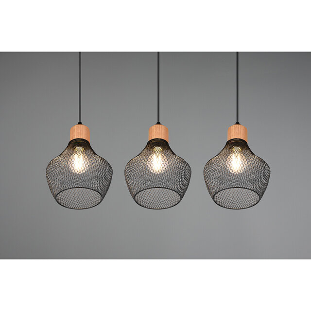 HLW LED Zwarte LED Hanglamp Trion Jenna - 3-lichts, Mat Zwart Aluminium, E27 Fitting