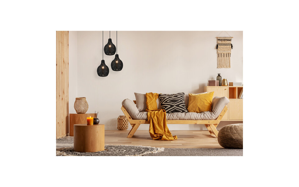 HLW LED Black LED Pendant Lamp Wood - Trion Sparko 3-light Round with E14 Fitting