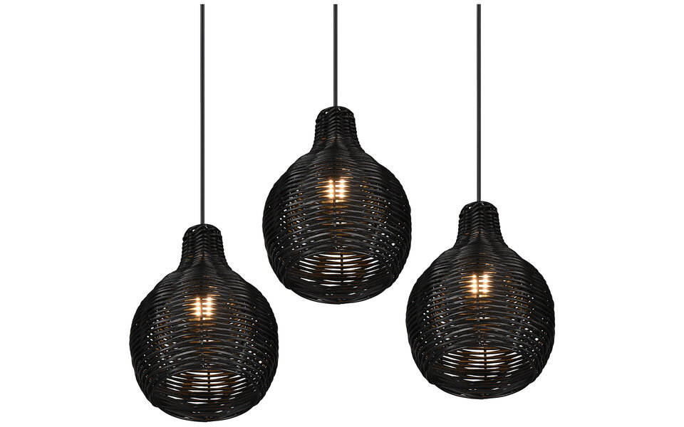 HLW LED Black LED Pendant Lamp Wood - Trion Sparko 3-light Round with E14 Fitting