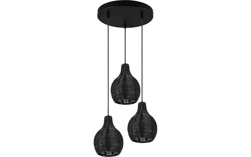 HLW LED Zwarte LED Hanglamp Hout - Trion Sparko 3-lichts Rond met E14 Fitting HLW LED Zwarte LED Hanglamp Hout - Trion Sparko 3-lichts Rond met E14 Fitting