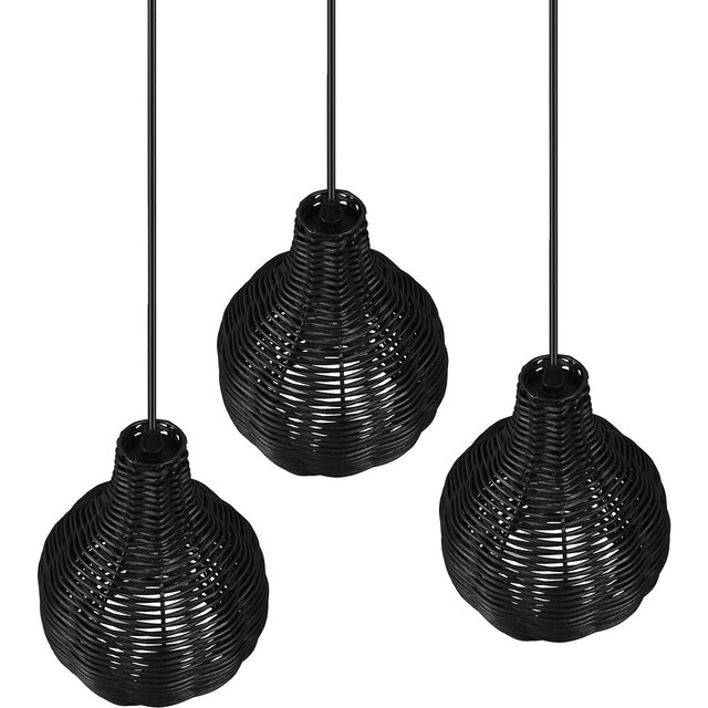 HLW LED Black LED Pendant Lamp Wood - Trion Sparko 3-light Round with E14 Fitting