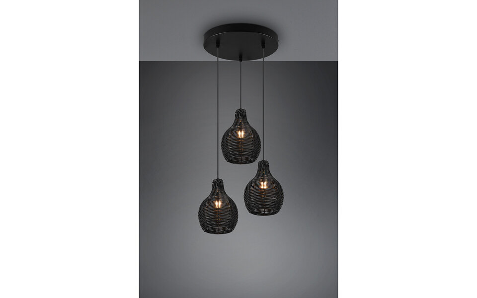 HLW LED Black LED Pendant Lamp Wood - Trion Sparko 3-light Round with E14 Fitting