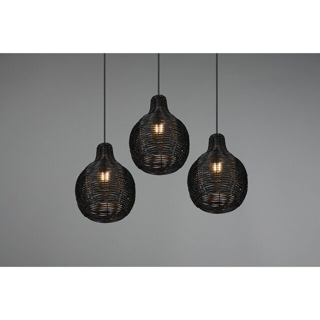 HLW LED Black LED Pendant Lamp Wood - Trion Sparko 3-light Round with E14 Fitting