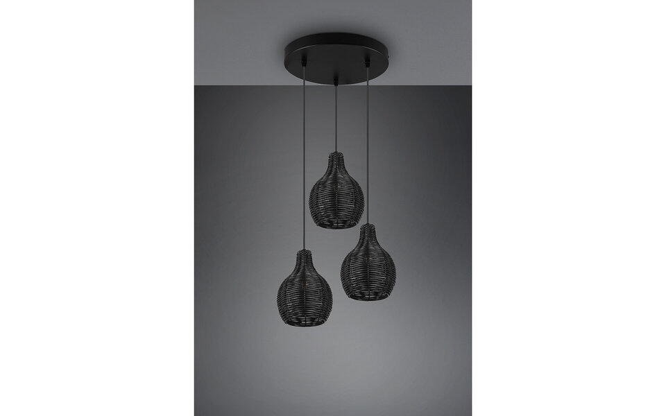 HLW LED Black LED Pendant Lamp Wood - Trion Sparko 3-light Round with E14 Fitting