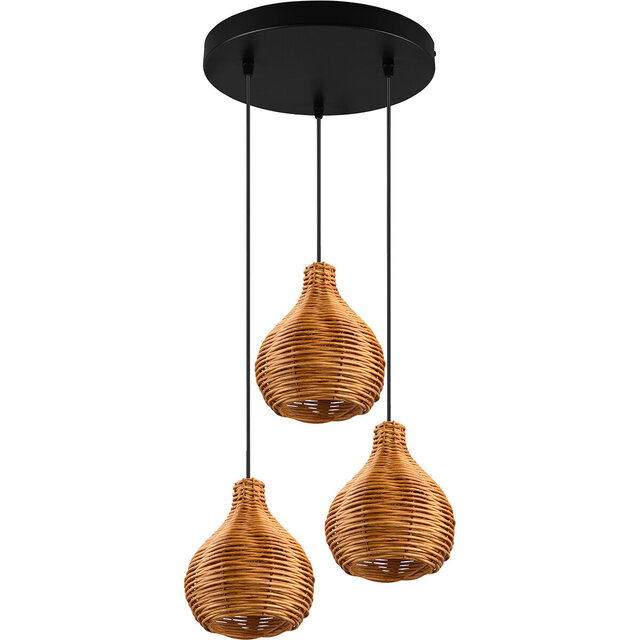 HLW LED LED Pendant Lamp Wood - Trion Sparko 3-light Round, E14 Fitting, Adjustable
