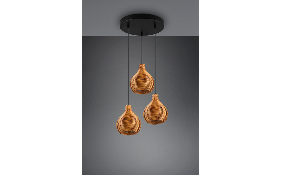HLW LED LED Pendant Lamp Wood - Trion Sparko 3-light Round, E14 Fitting, Adjustable