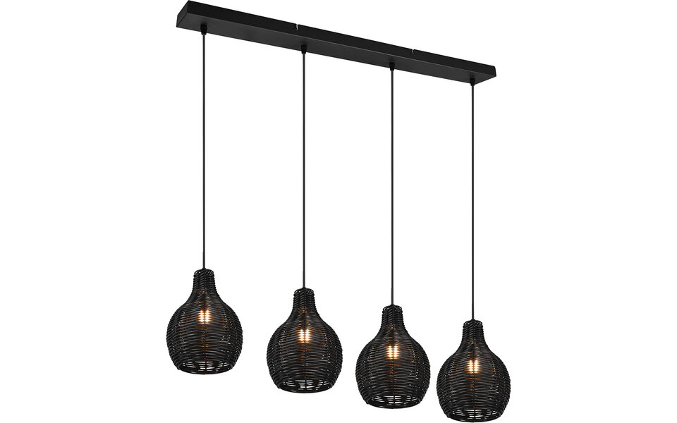 HLW LED LED Hanglamp Hout - Zwarte 4-Lichts Trion Sparko met E14 Fitting